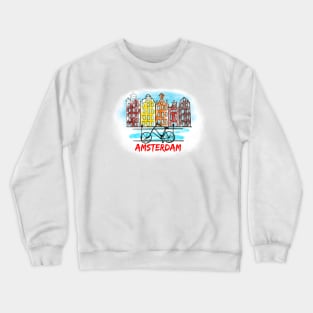 Amsterdam city skyline and bicycle Crewneck Sweatshirt